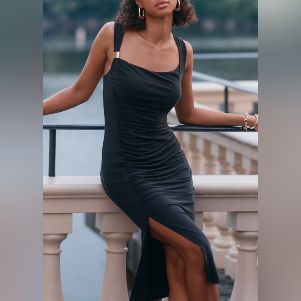 NEW Anthropologie Black Sleeveless Square-Neck Knit Midi Dress Size L